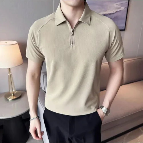 Camisa Polo Masculina Lisa Com Zíper