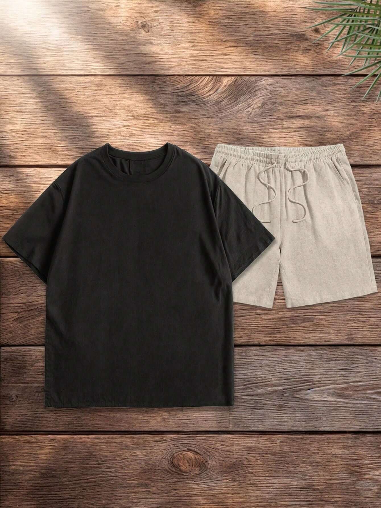 Conjunto Camiseta Oversized e Short Linho Casual Masculino