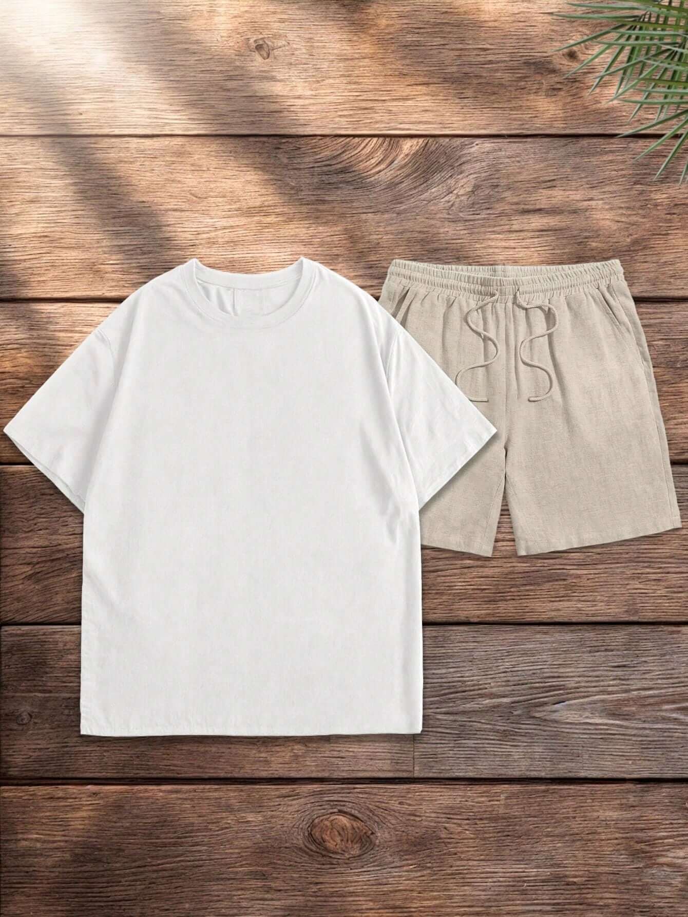 Conjunto Camiseta Oversized e Short Linho Casual Masculino