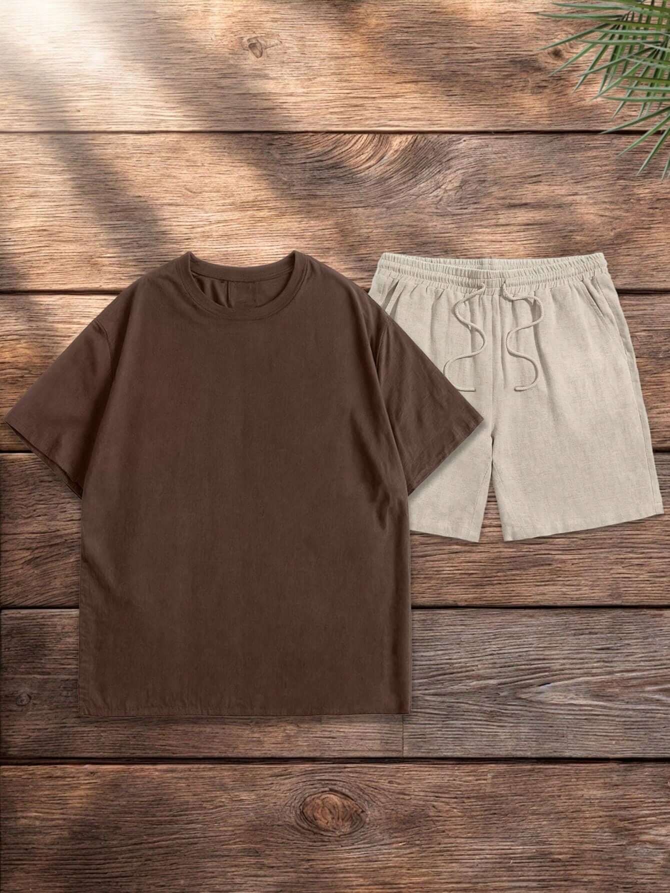 Conjunto Camiseta Oversized e Short Linho Casual Masculino