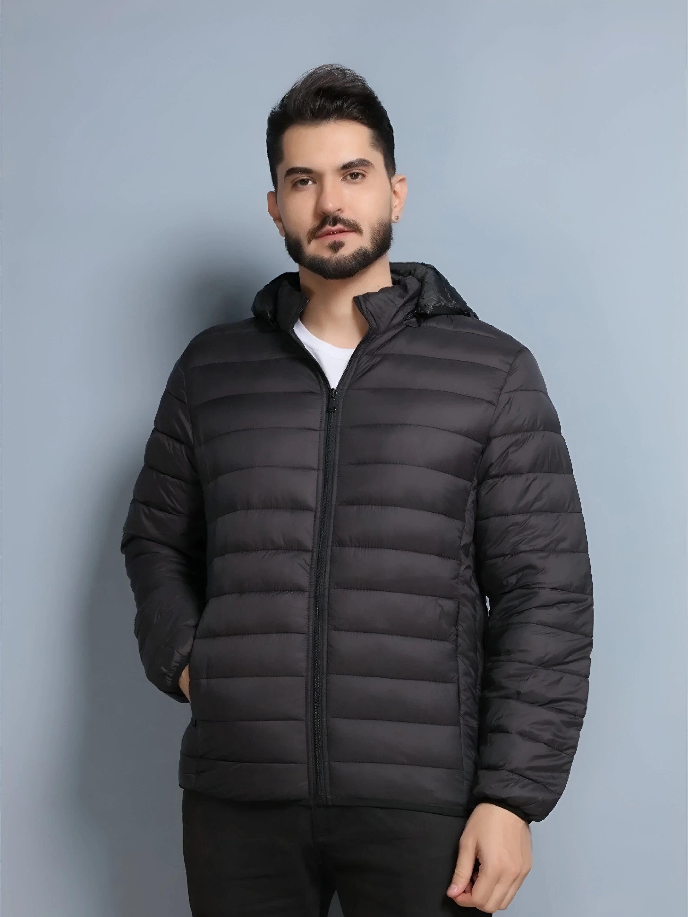 Jaqueta Masculina Bomber com Capuz Removível Preta